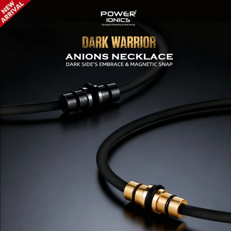 POWER IONICS Dark Warrior Black Gold High Anions Silicone Unisex Necklace 3-in-1 Wearable Design- Boost Energy & Health