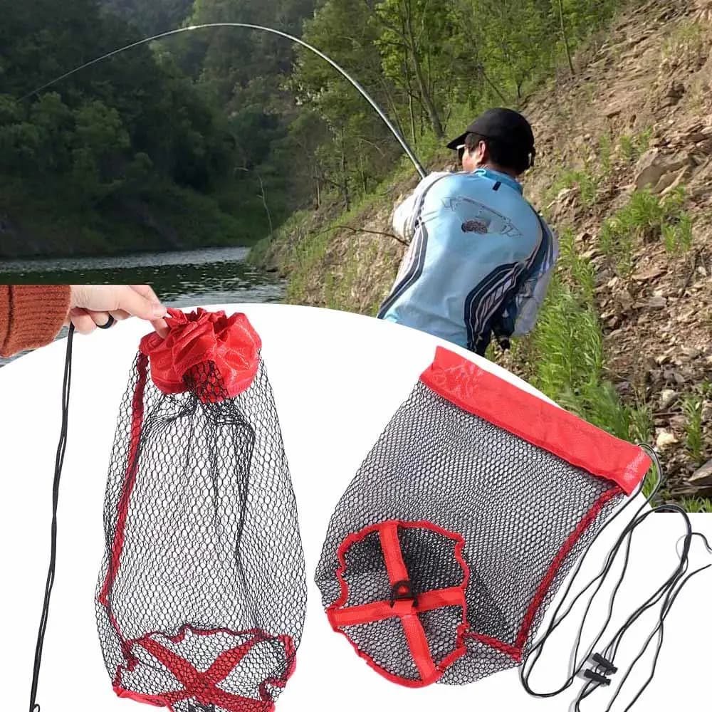 Borsa a rete da pesca con coulisse, Cesto da pesca, Rete per la protezione del pesce vivo, Gabbia pieghevole con bocca a coulisse
