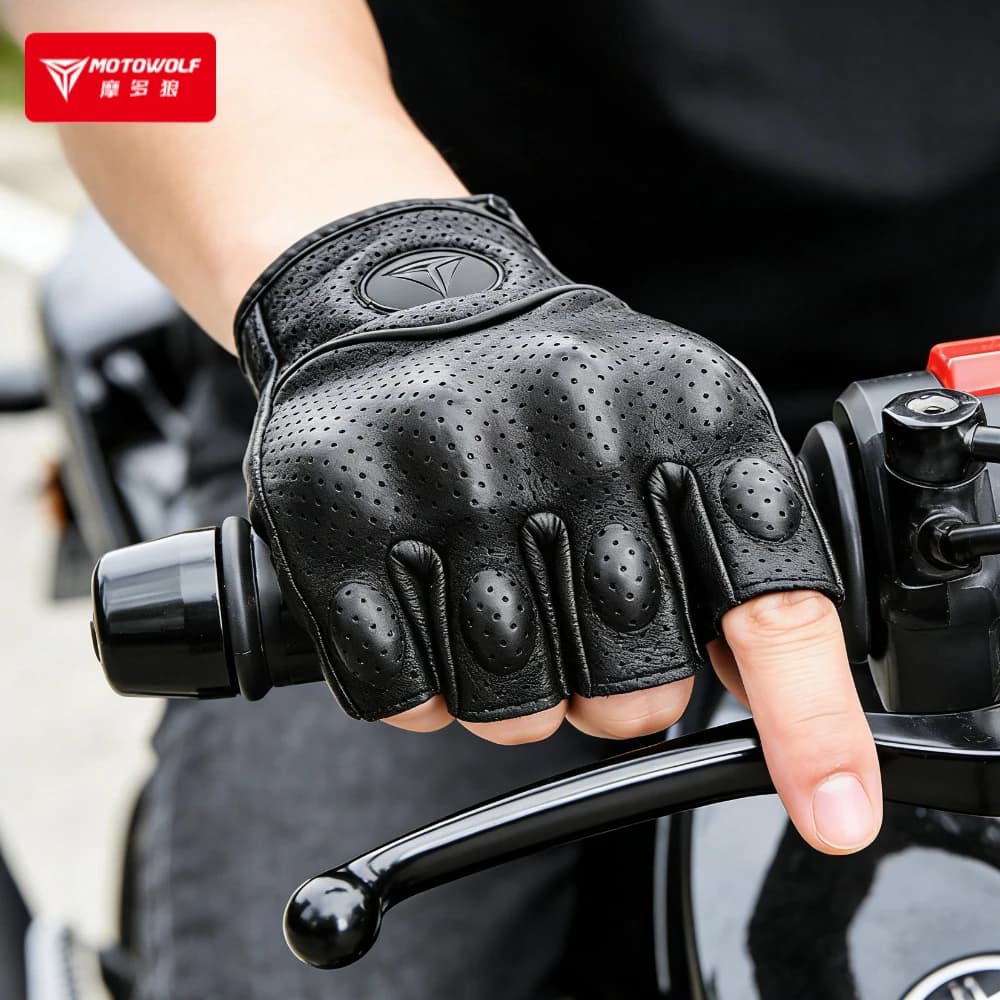 Guanti Estivi da Moto in Pelle, Mezze Dita, Senza Dita, in Pelle di Capra, per Motocross, Guanti Moto Verano, Accessori