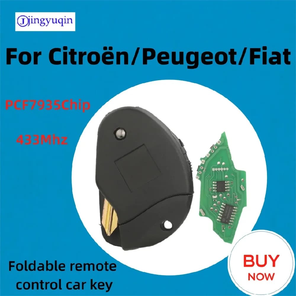 jingyuqin Chiave Telecomando Pieghevole a 2 Pulsanti per Citroen Jumpy Xantia/Peugeot Expert/Fiat Scudo, 433Mhz con Chip ID33-PCF7935
