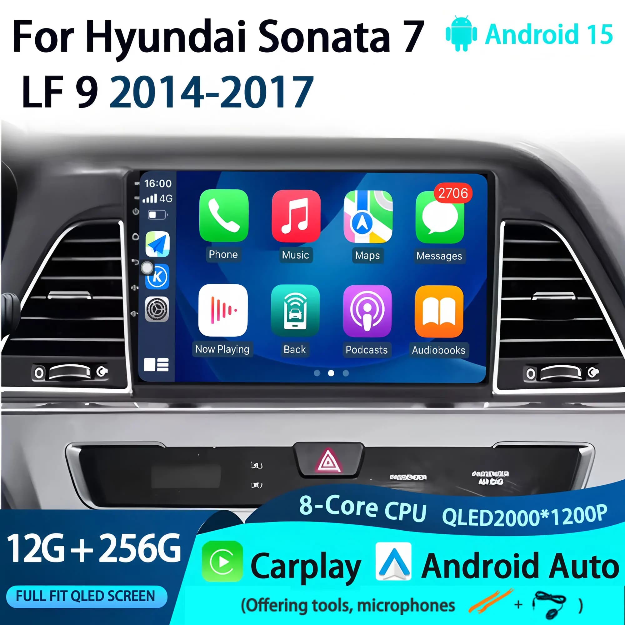 9 "Radio Per Hyundai Sonata 7 LF 9 2014-2017 Android 15 Carplay Auto Multimedia Video Player HD Touch Screen Unit Main WIFI