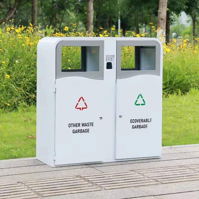 Bidoni della spazzatura riciclata in acciaio zincato in metallo di fabbrica con posacenere