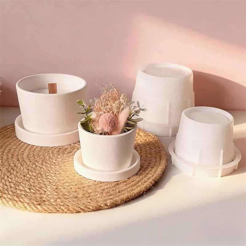 Stampo in silicone per vaso rotondo in gesso, vaso per piante grasse in cemento, barattolo portaoggetti in gesso, portacandele, stampo per decorazioni domestiche