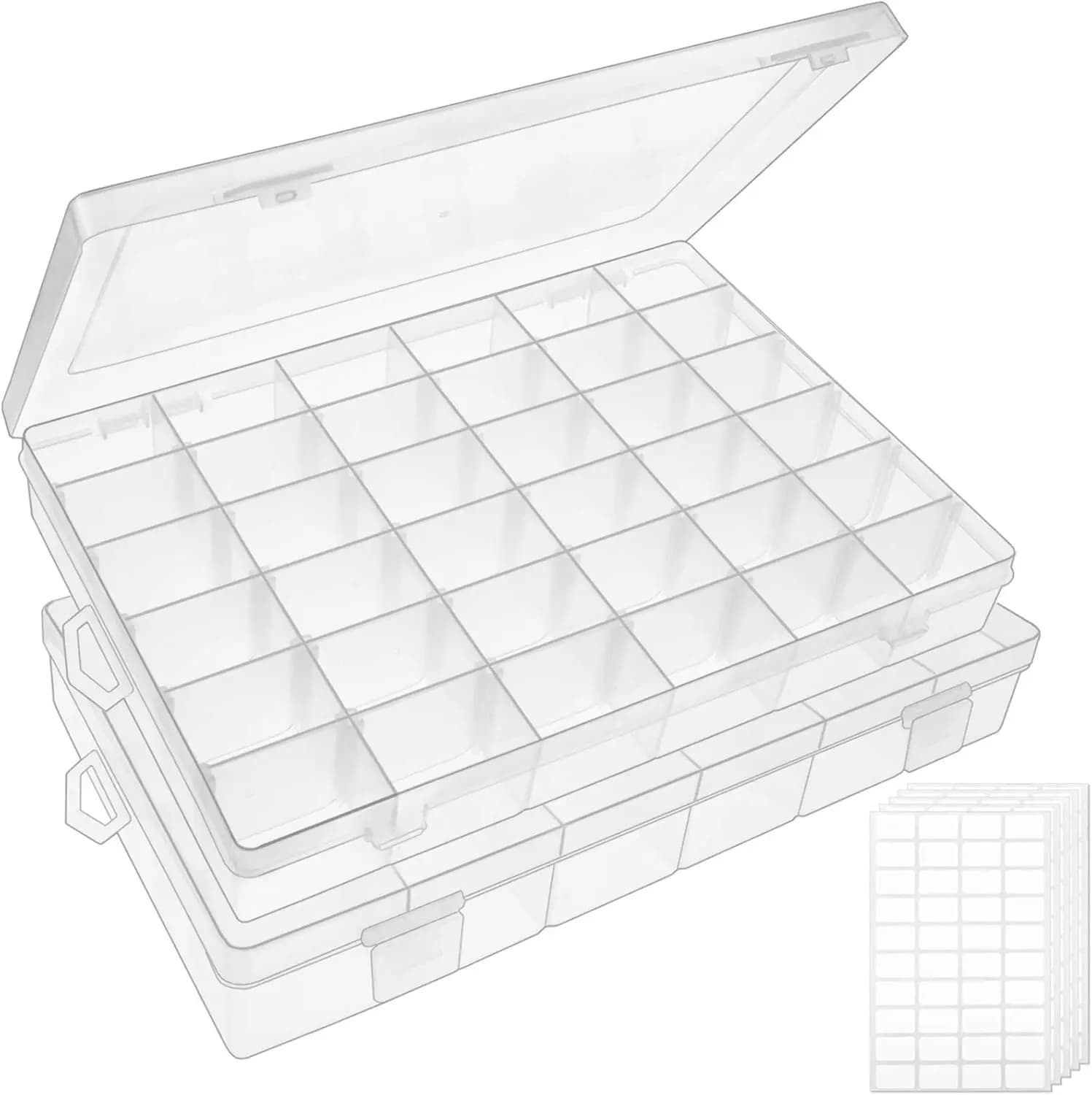 Set di 2 Scatole Organizzatrici in Plastica Trasparente con 36 Scomparti e Divisori Regolabili per Gioielli, Artigianato e Attrezzatura da Pesca