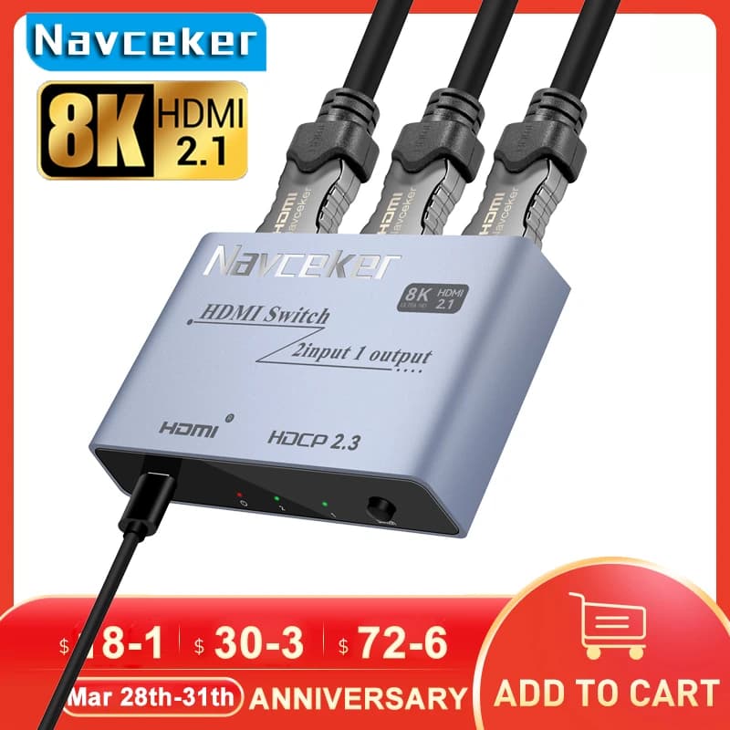 HDMI 2.1 compatible 2 in 1 out Ultra 48Gbps 8K@60Hz 4K@120Hz with switch button for HDTV and projector