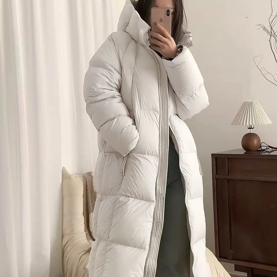 2025 Nuovo cappotto invernale con cappuccio giacca imbottita in cotone con pane addensato lungo sopra il ginocchio da donna