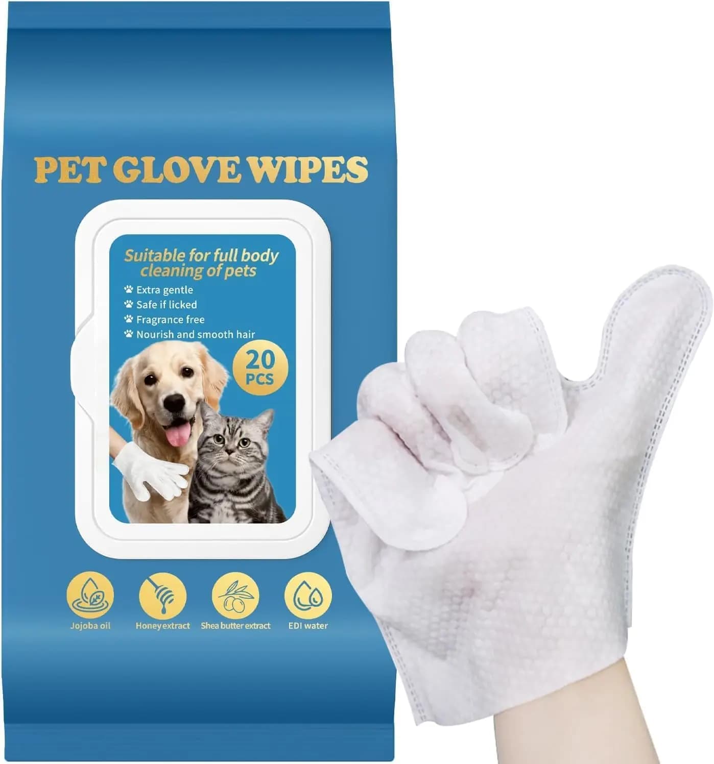 Salviette Guanto per Animali Domestici, per Cani e Gatti, Pulizia Completa Senza Risciacquo, Cura Delicata per Zampe, Viso, Orecchie e Pelo