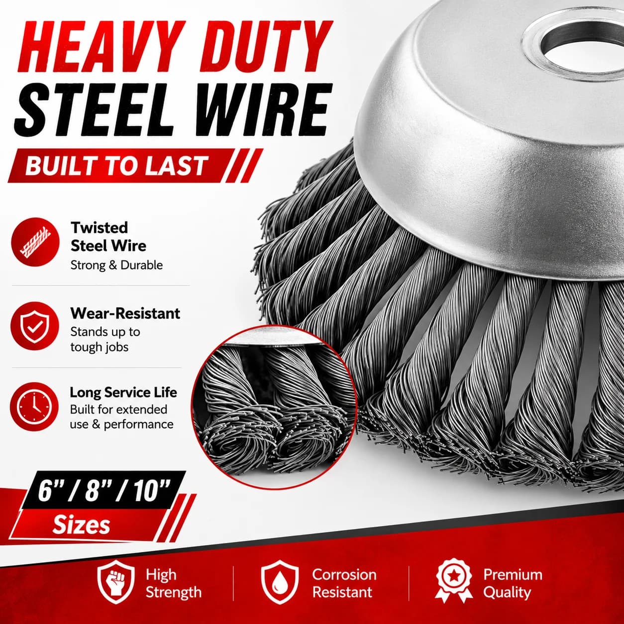 6/8/10 Inch Steel Wire Weed Wheel, Twisted Wire Grass Trimmer Head, Garden Weeding Rust Removal Mower Accessory
