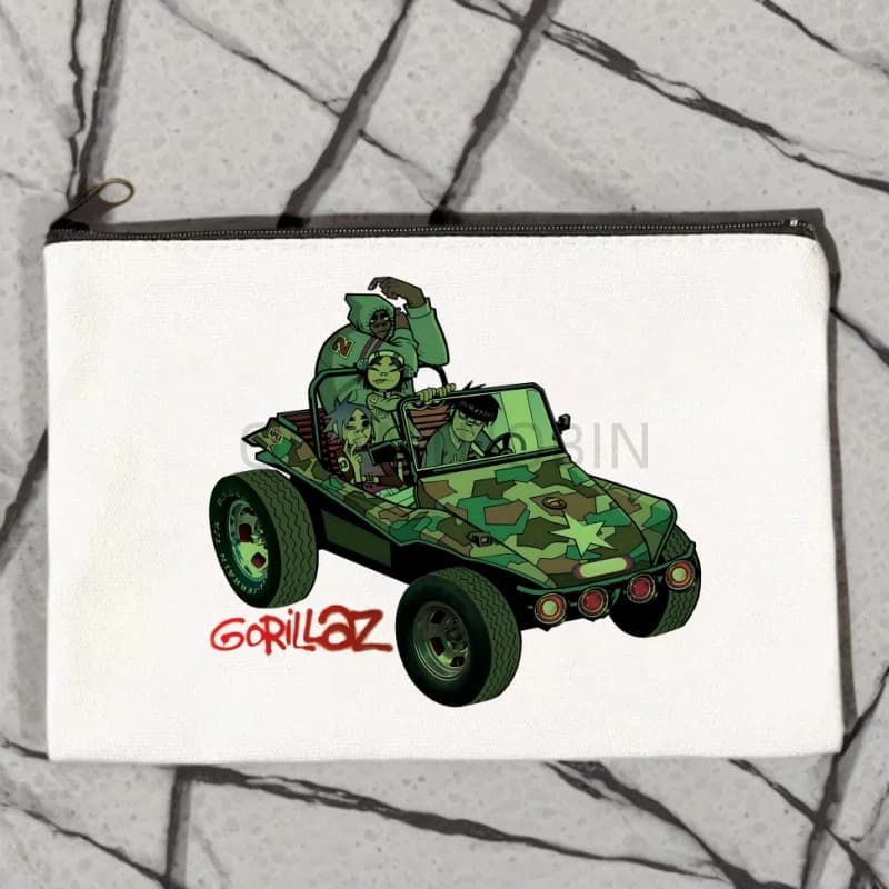 Borsa per il Trucco con Stampa Cartoon della Band Musicale Moderna Gorillaz, Borsa da Viaggio in Tela con Lettere Stampate, Portafoglio Zero, Piccola Borsa Portaoggetti