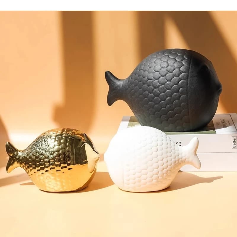 Ornamenti di pesci grandi teste in ceramica minimalista in tinta unita Decorazione da tavolo a forma di animale Artigianato per la casa
