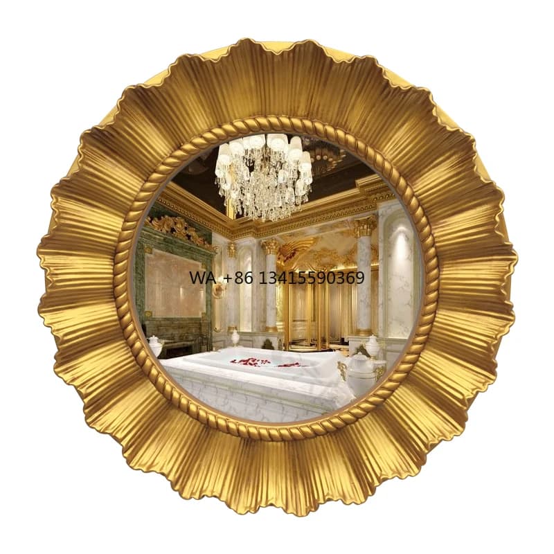 Wall mirror for wedding and living room in baroque style Golden PU decorative mirror