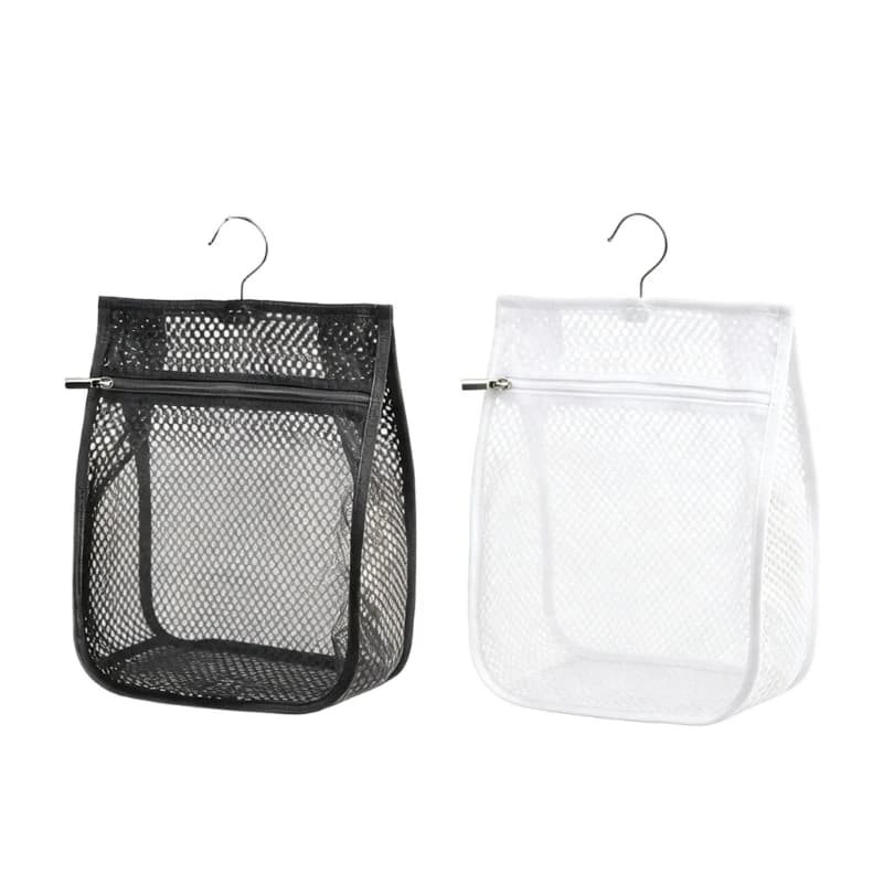 652F Breathable Net Clothespin Storage Bag with Hanging Hook and Front Pocket for Household Laundry Use and Visible Storage