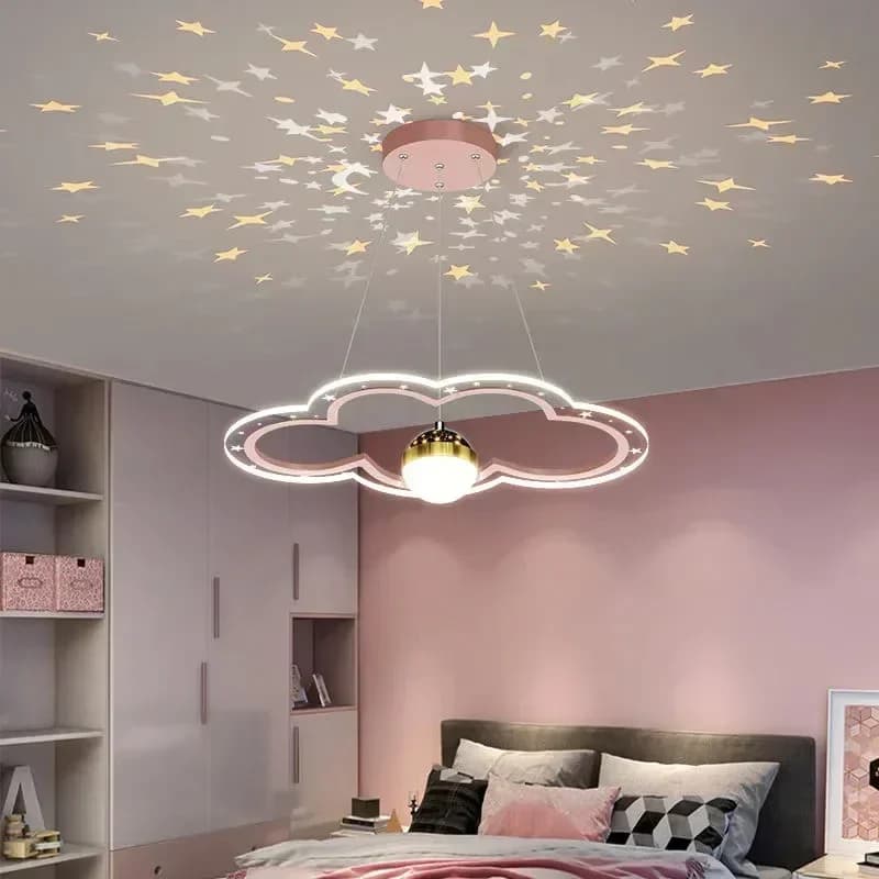 SANDYHA Lampadario a LED dal design creativo a forma di stella per la camera dei bambini, camera da letto, studio, lampada ad anello per cartoni animati, illuminazione calda, decorazioni per la casa uniche