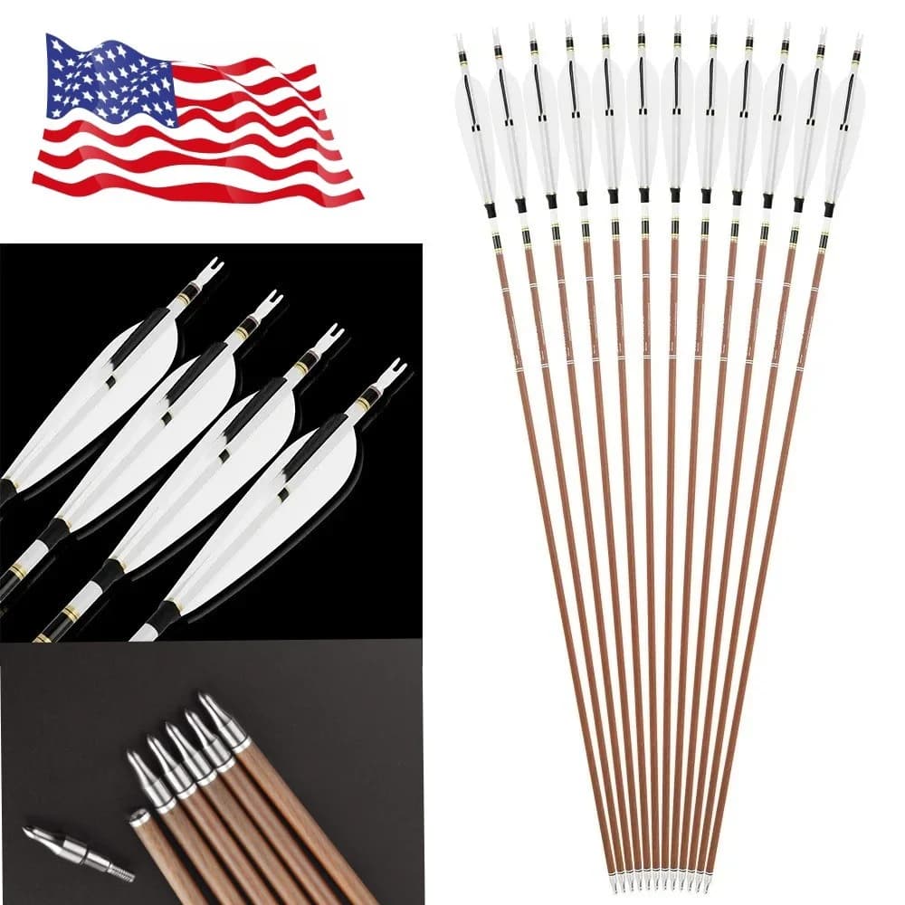 12pcs 31 Inch Pure Carbon Arrows 5 Inch Turkey Feather Spine 340 400 500 600 ID6.2mm for Recurve Compound Bow Archery Target Shooting