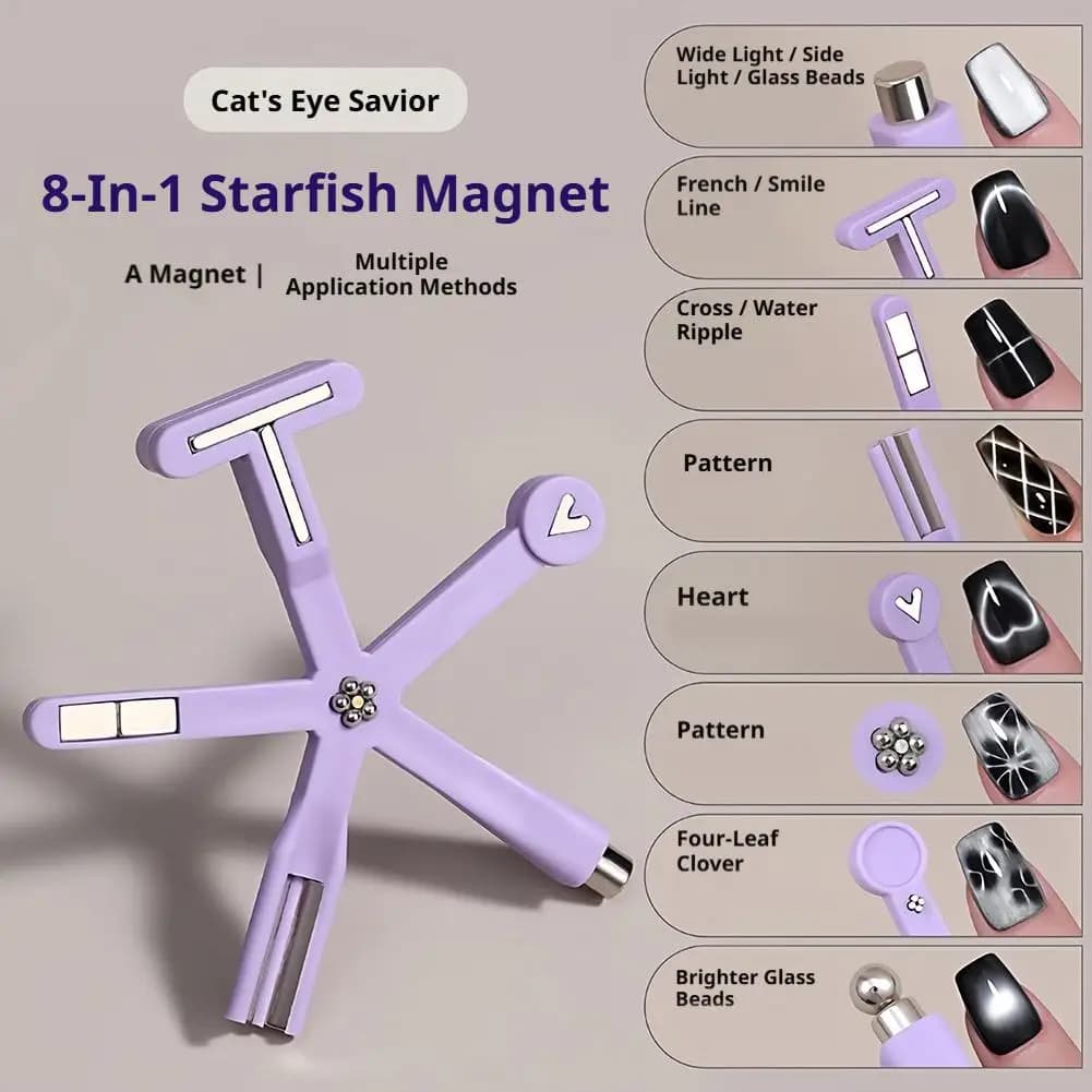 Magnetic stick 8 in 1 for enamel gel effect cat eye, magnetic tool for nails, magnetic pen for nail art, glitter effect, manicure tools