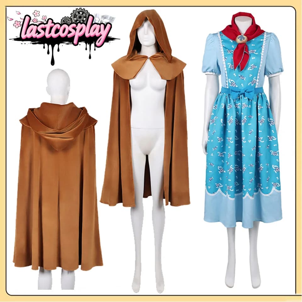 Holly Wheeler Cosplay Costume, Blue Dress with Scarf, Brown Hooded Mantle, TV ST 5 Coating for Adult Women, Halloween and Mask Party