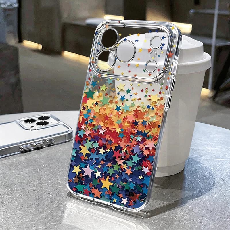 Colorful Star Pattern Clear Phone Case For iPhone 17 Pro 17e 17 16 15 14 13 Pro Max Shockproof Transparent Soft TPU Back Cover