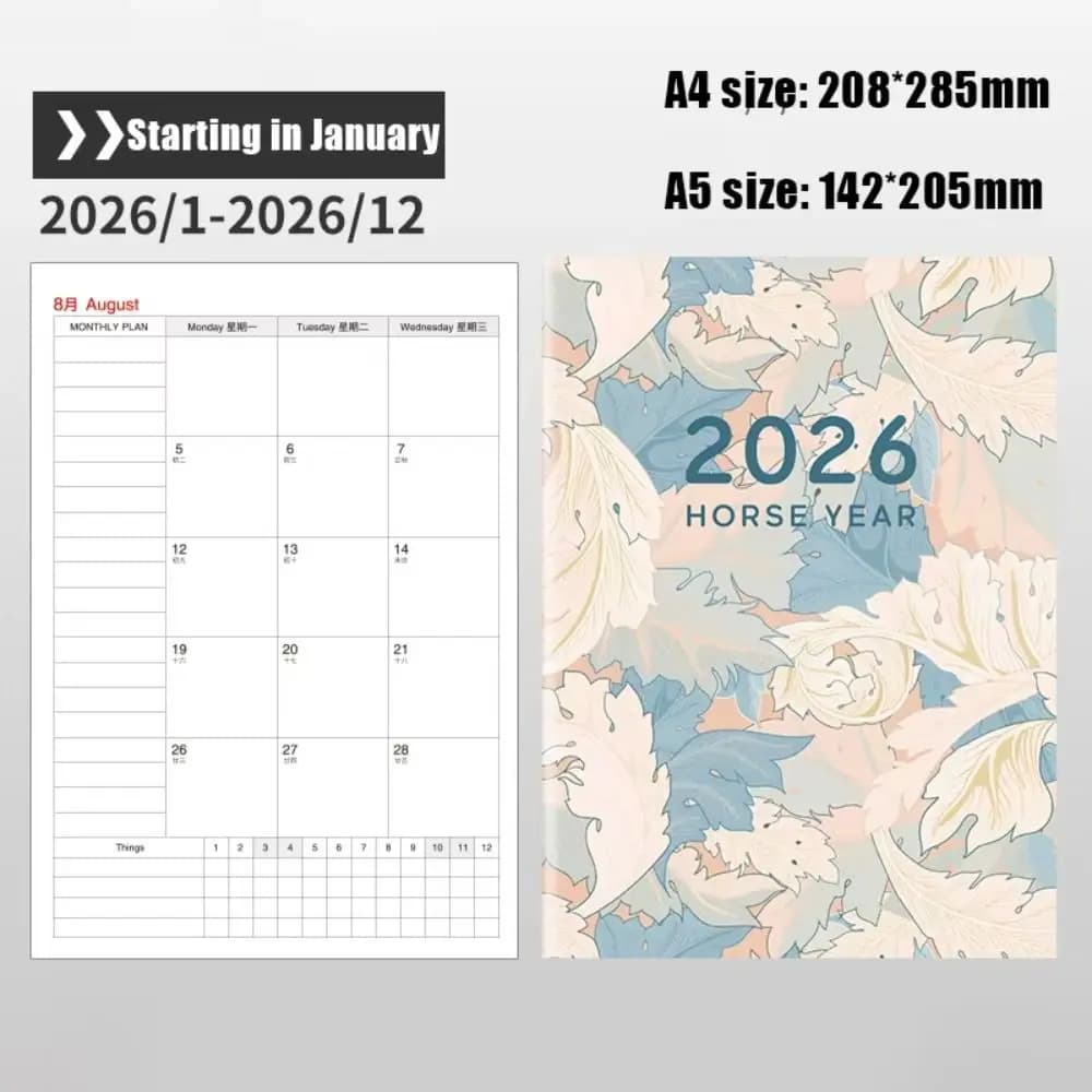 Agenda 2026 Formato A4, Design Efficiente, Diario Mensile, Regalo per Studenti, 24 Fogli, Agenda Settimanale, Pianificazione del Lavoro