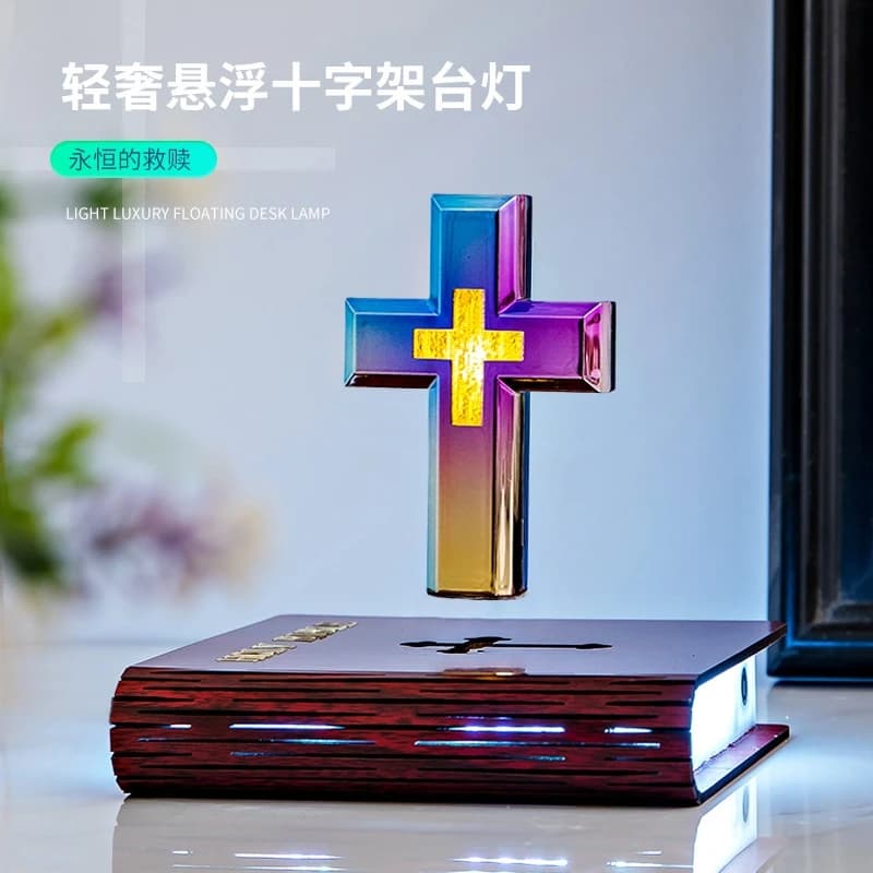 Nuova lampada da tavolo a croce Maglev Base Rgb Luce notturna galleggiante Centrotavola base libro stellato per la decorazione della scrivania di casa per la famiglia e gli adolescenti