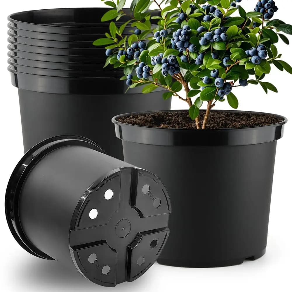 1 gallon nursery vases, 10 pack, 12 inch plastic planter with drainage holes, round design, robust and deep for indoor and outdoor plants