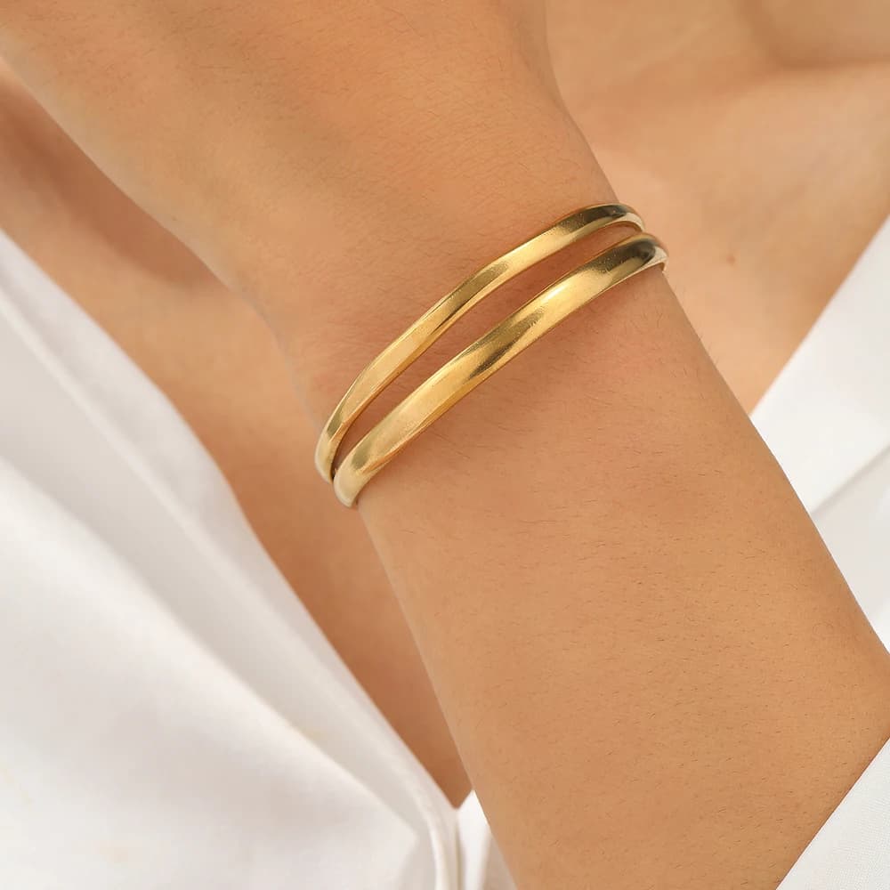 DGIDDK Bracciale in acciaio inossidabile Temperamento semplice Doppie linee Bracciale aperto regolabile a forma di C Regali per gioielli da polso per uomini e donne