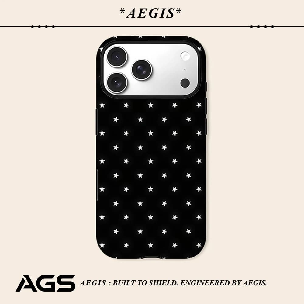 Custodia Protettiva Aegis con Bumper per MagSafe Magnetico per iPhone 17 16 15 14 Plus 13 Pro Max, Cover Rigida in PC con Stelle Bianche