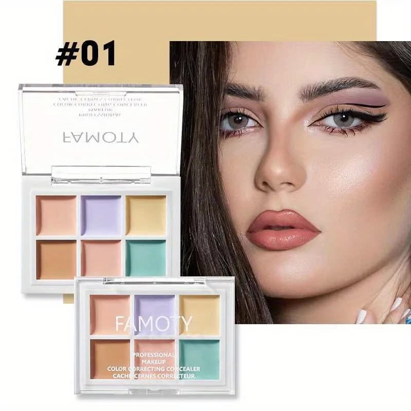 Six Colors Concealer, Long-Lasting Concealer, Waterproof Concealer Palette, Non-Peeling Contour Pal, Concealer
