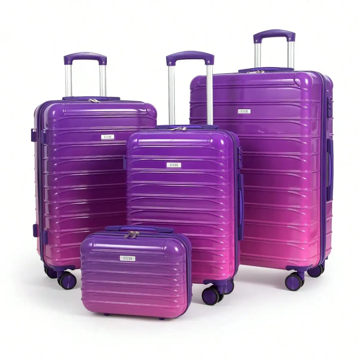 UUH 4-Piece Purple Gradient Color Luggage Set - A Lightweight And Durable Travel Suitcase, Equipped With A Travel Bag And Small Pouch, With A Scratch-Resistant Hard Shell Design And Smooth Wheels, Suitable For Fashionable Travel Use.