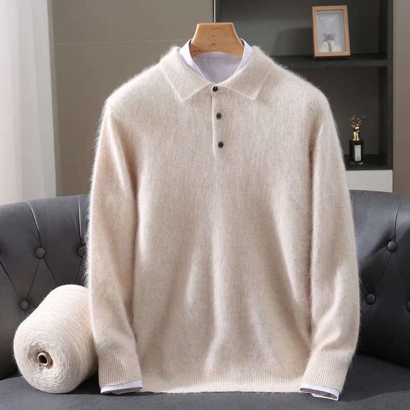 2025 Autunno E Inverno dei Nuovi Uomini di Visone Maglione di Lana POLO Collare Pullover di Affari di Spessore Caldo Allentato di Grandi Dimensioni Maglione Lavorato A Maglia Magliette E Camicette
