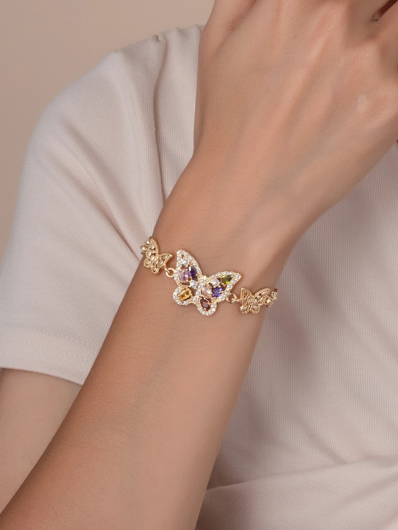 FanSibao 3 braccialetti a farfalla intarsiati con zirconi per donna squisiti gioielli placcati in oro