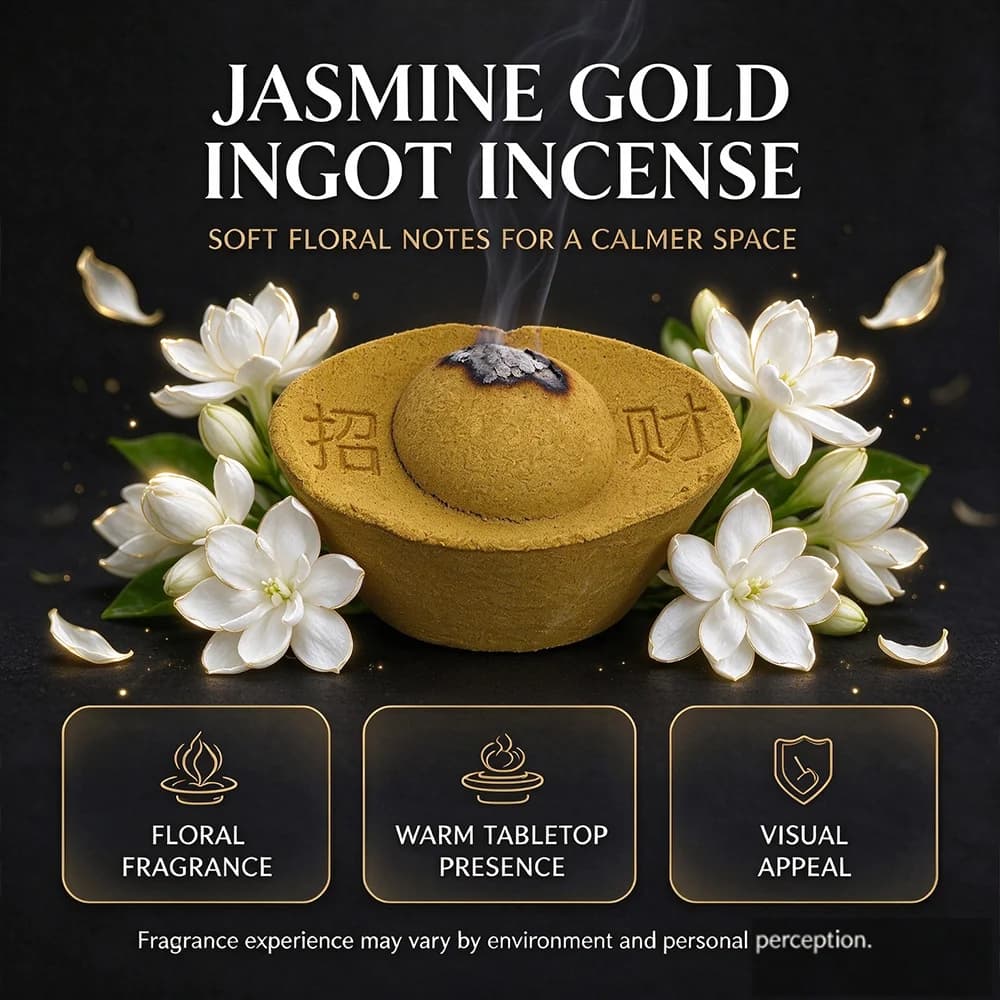 Large Jasmine Flower-Shaped Incense Stick, 2.5cm High, Wealth-Attracting Incense, Burns for about 40 Minutes, Made from Jasmine Flower Powder, Soaked in Essential Oils, Has a Rich Aroma, Purifies the Air, Creates a Smo