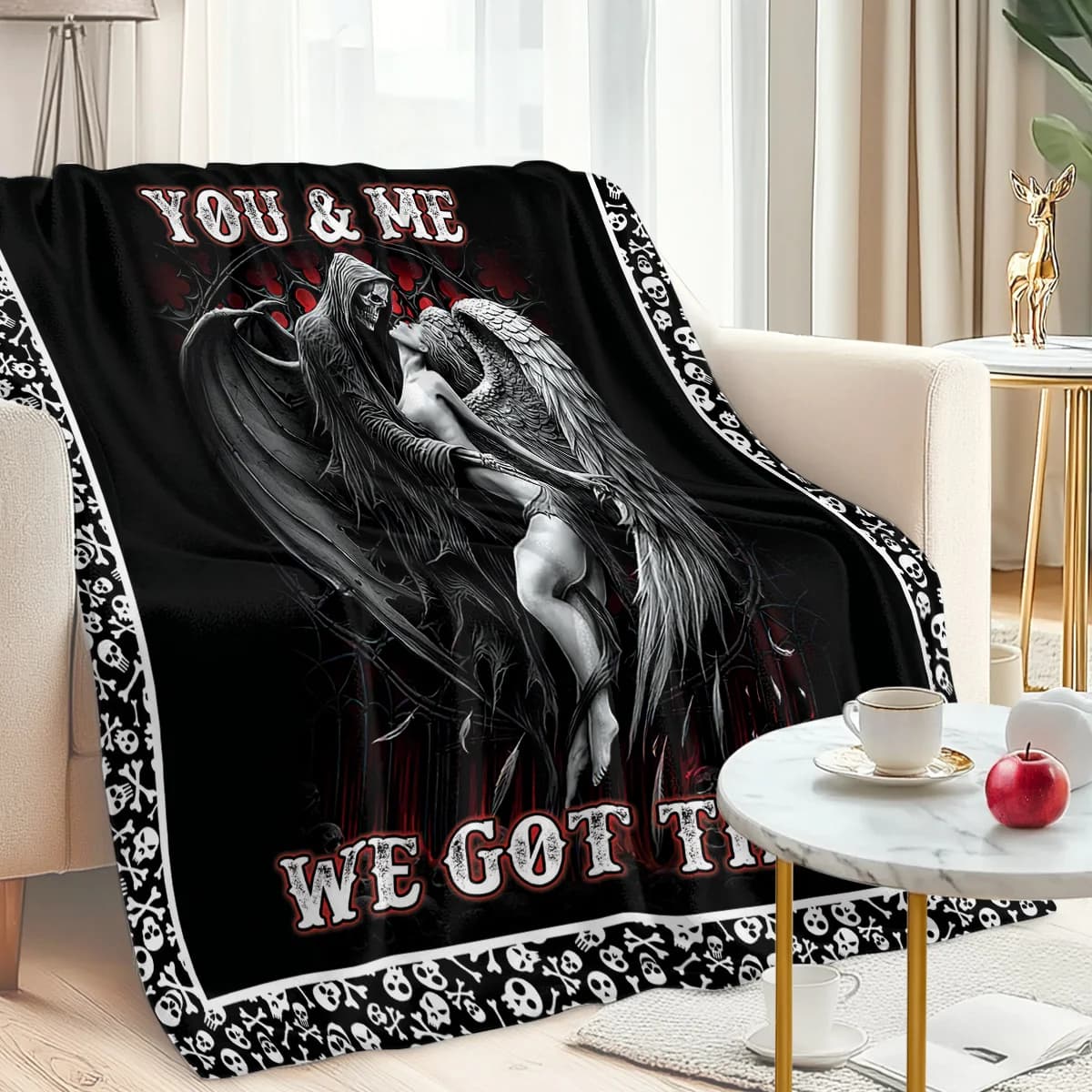 Coperta in pile con stampa teschio nero, super morbida, in flanella con stampa fantasma nero, perfetta per tutte le stagioni
