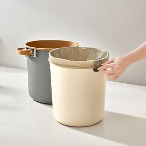 Grande pattumiera aperta per cucina, bagno, soggiorno, senza coperchio, contenitore per rifiuti color crema a mani libere, cestino per la spazzatura domestico in stile semplice