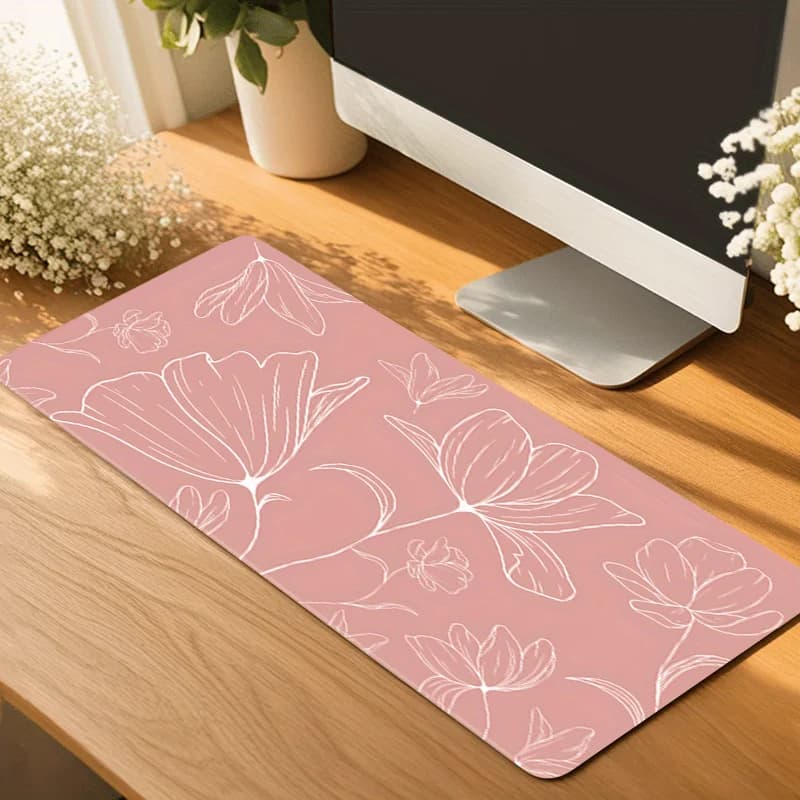 Elegante Tappetino Mouse XXL Floreale Rosa Antico, Base in Gomma e Bordi Cuciti, Grande Tappetino da Scrivania per Tastiera per Ufficio e Gaming