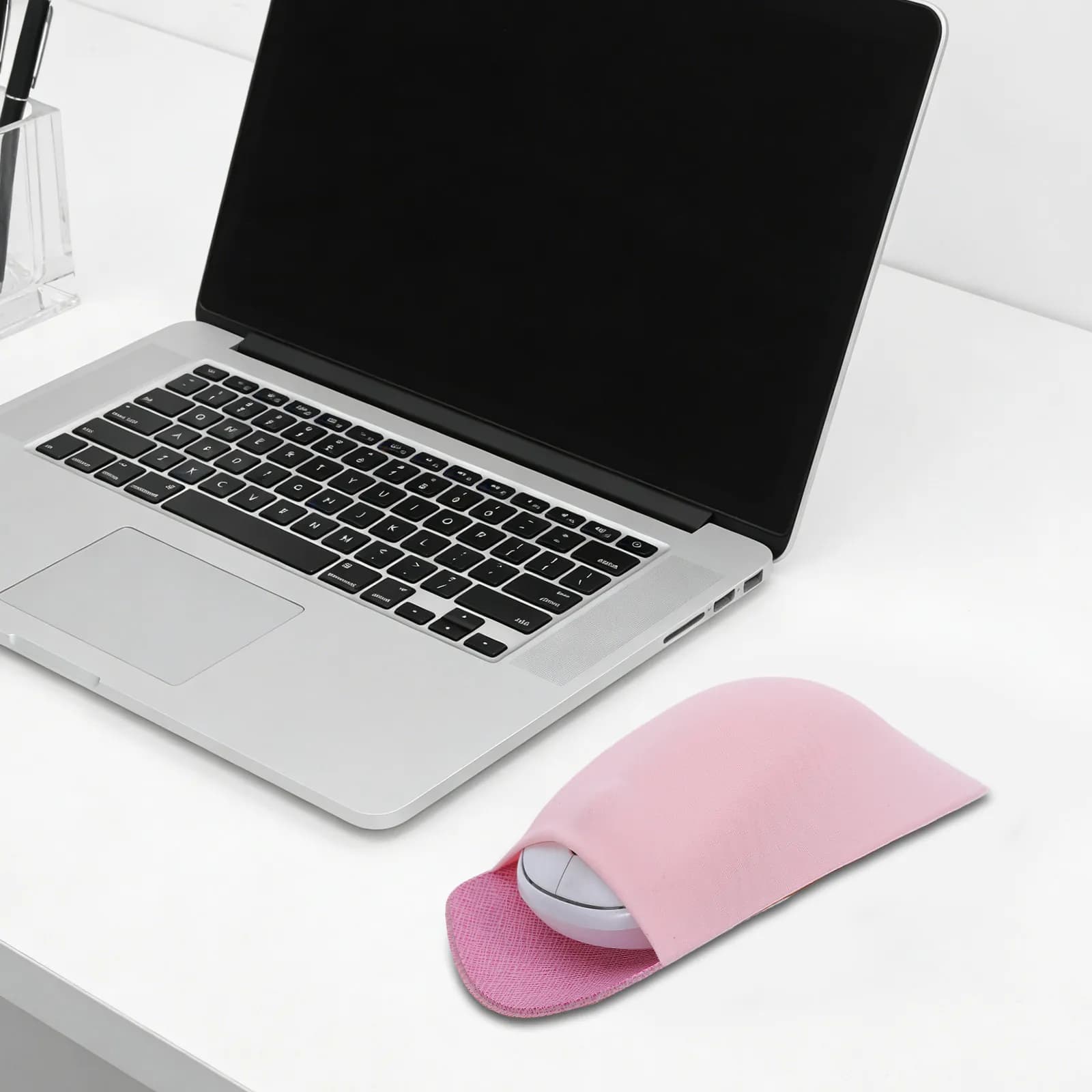 2Pcs Self-Adhesive Mouse Holder Elastic Storage Sleeve Bag Carrying Case for Laptop Wireless Mouse Travel Office Protector