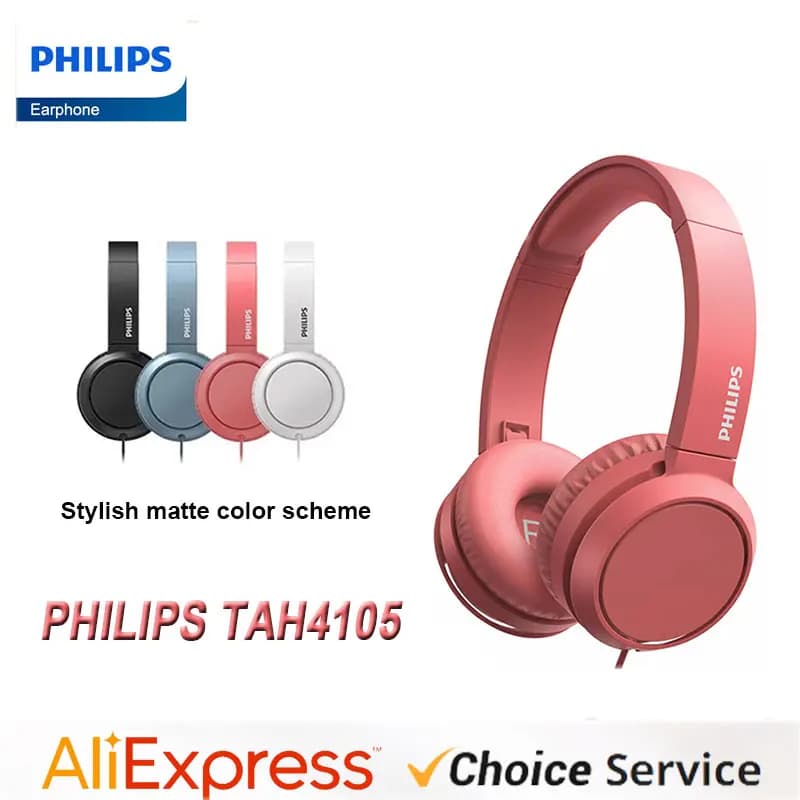 Philips TAH4105 Cuffie cablate Cuffie da gioco con controllo del filo da 3,5 mm Telefono cellulare HiFi Stereo HD Cuffie per chiamate con doppio microfono