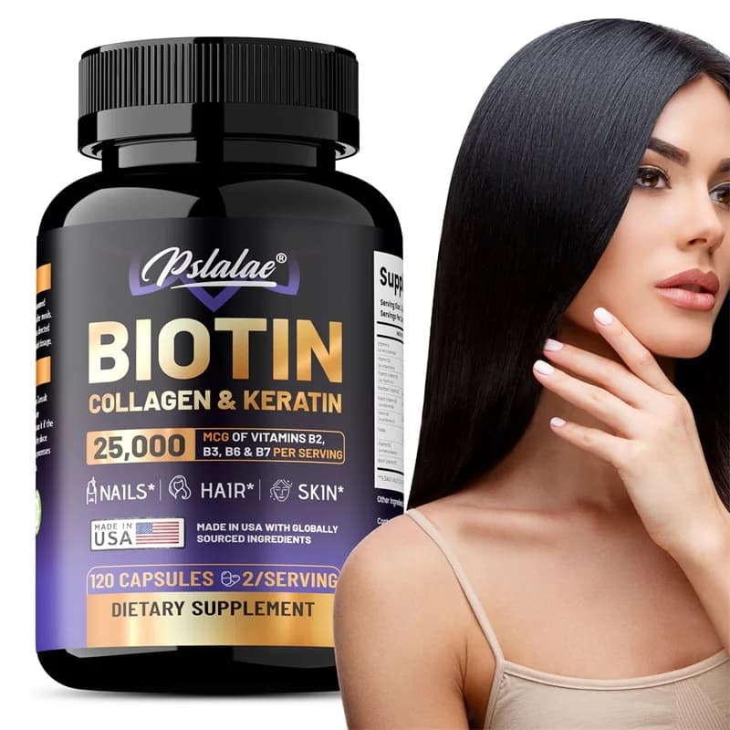 Integratore di biotina, collagene e cheratina - Supporta la salute di capelli e pelle, favorisce la sintesi del collagene, antiossidante, migliora l'energia