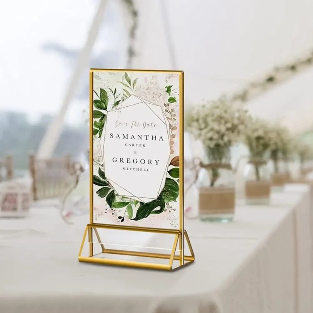 Acrylic Door Cartelli Gold Transparent with Base, Photo Frame Fai-da-Te, Elegant Table Number Holder for Weddings