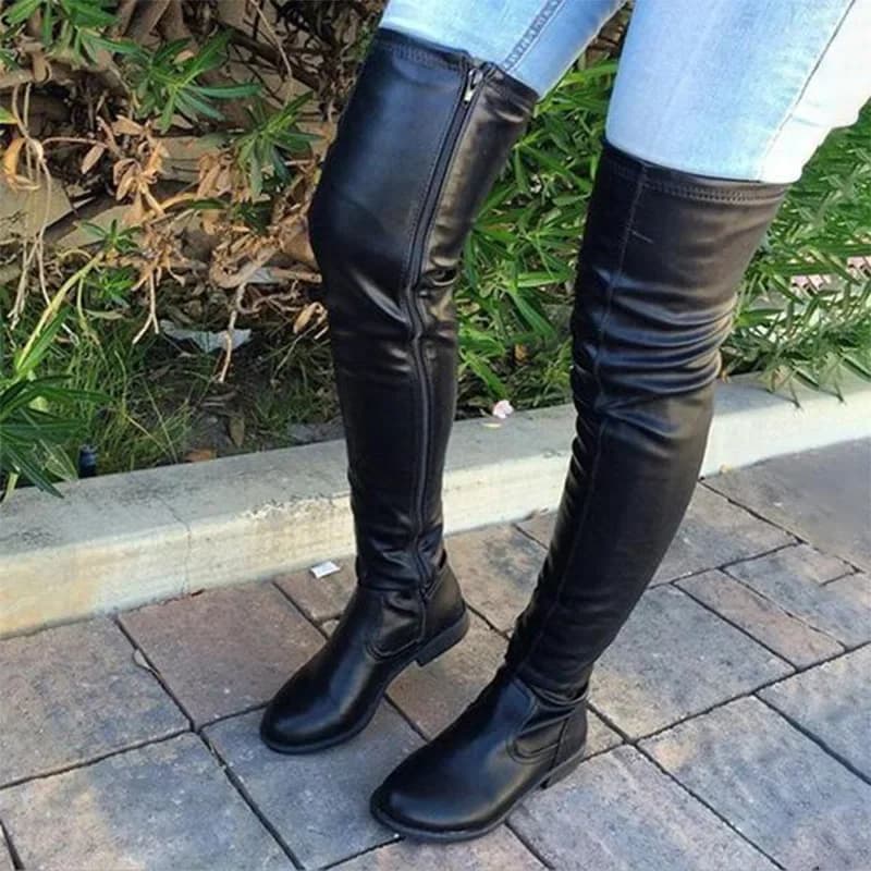 Women's Knee Boots Winter New Round Head Low Square Heel Large Women's Shoes 41-46 For Women