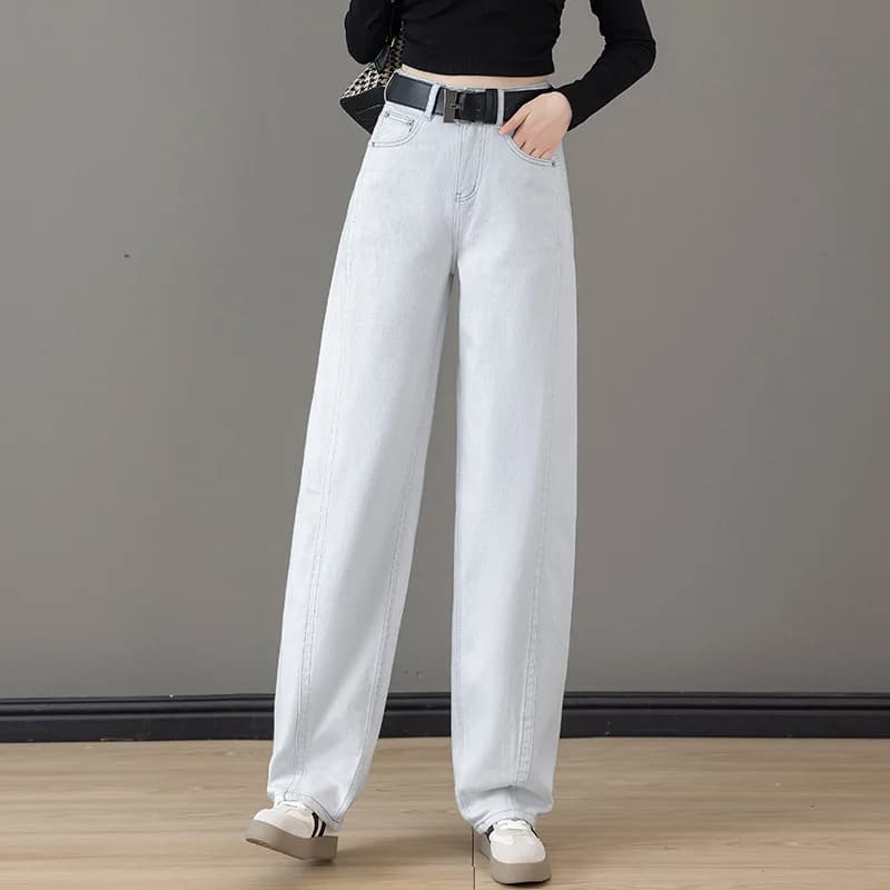 Jeans dritti stretti primaverili e autunnali da donna, pantaloni versatili, vita alta, pantaloni lunghi larghi a gamba larga, pantaloni cimitarra