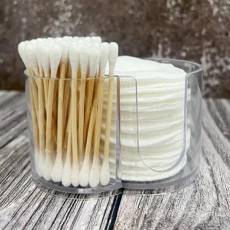 2-In-1 Cotton Swab Storage Box Plastic Makeup Organizer: Cotton Pad Holder Double Hole Circular Dispenser Cosmetic