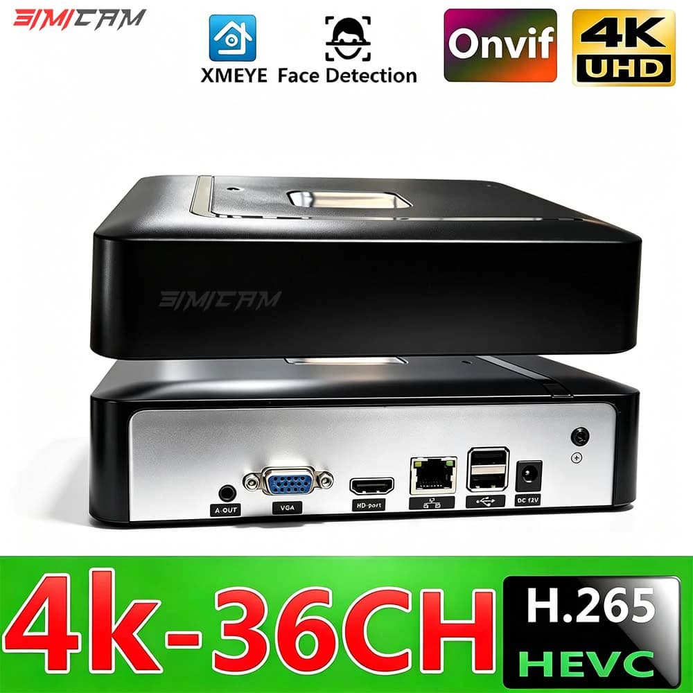 Registratore Video di Rete 4K H.265 NVR a 10/16/32/36 Canali per Telecamere IP da 2MP 3MP 4MP 5MP 6MP 8MP con Rilevamento del Movimento Onvif