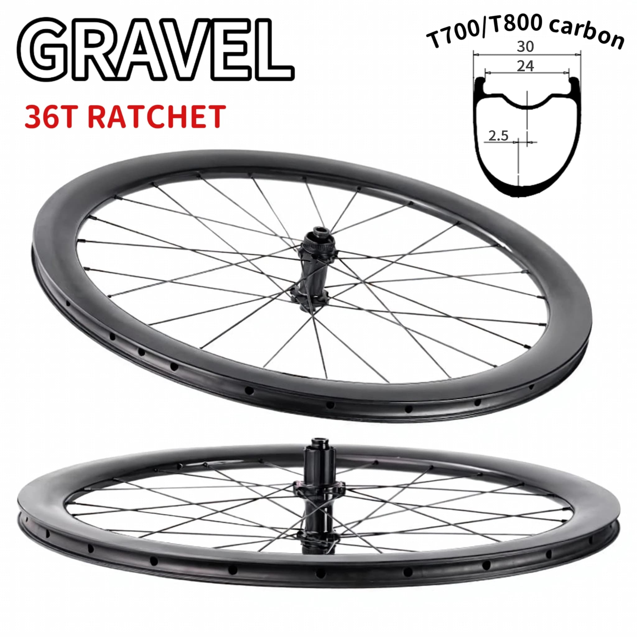 Set di ruote in carbonio Sistema a cricchetto 700c Ruote da ciclocross con freno a disco 36T Blocco centrale Ruote da 30/40/50mm per bici da ghiaia da ciclismo