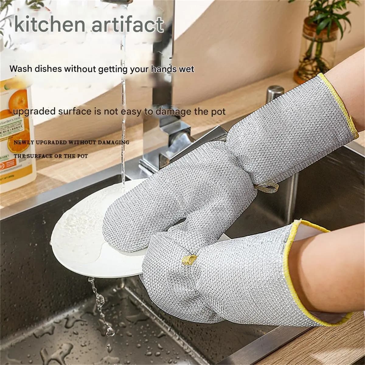 Guanti per lavare i piatti in filo d'acciaio versione estesa pulizia impermeabile isolamento termico cucina calda lavastoviglie lavori domestici t