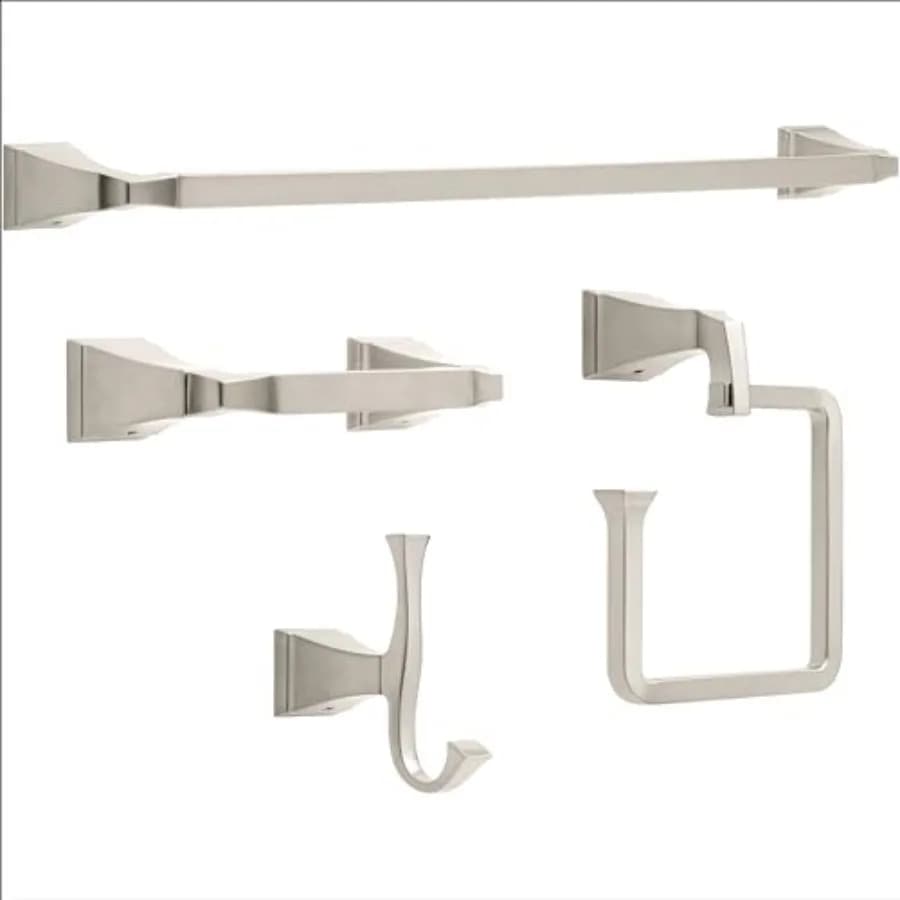Set di accessori per il bagno Delta Dryden da 4 pezzi con 24 pollici Portasciugamani, Portarotolo, Anello Portasciugamani, Gancio Portasciugamani in Acciaio Inossidabile