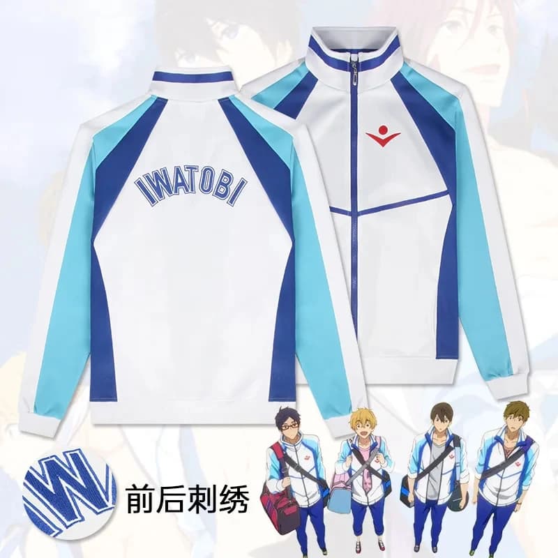 ☆ SunlCos Anime Free! Costume Cosplay Iwatobi Swim Club, Parrucca, Giacca, Felpa con Cappuccio e Zip di Haruka Nanase, Makoto Tachibana, Hazuki Nagisa, Rei ☆
