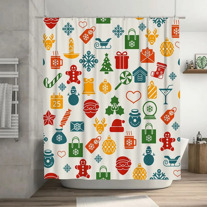 TU Tenda da doccia natalizia Vacanze festive Decorazioni impermeabili Bagno Modello natalizio Decorazioni natalizie Tenda da doccia festosa Vacanze