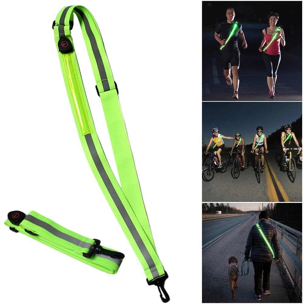 USB Rechargeable Reflective Running Gear Adjustable LED Reflective Belt Reflective Walking Gear Reflective Belt Sash