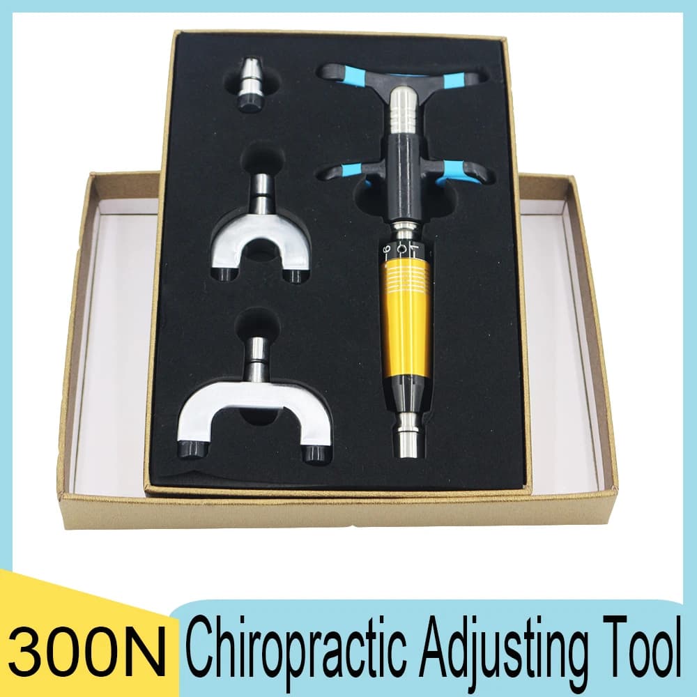 Set of Manual Instruments for Chiropractic Adjustment 300N, Pistola with 3 Heads and 6 Levels, Cervical Adjustment Tool, Body Massage, Domestic Use