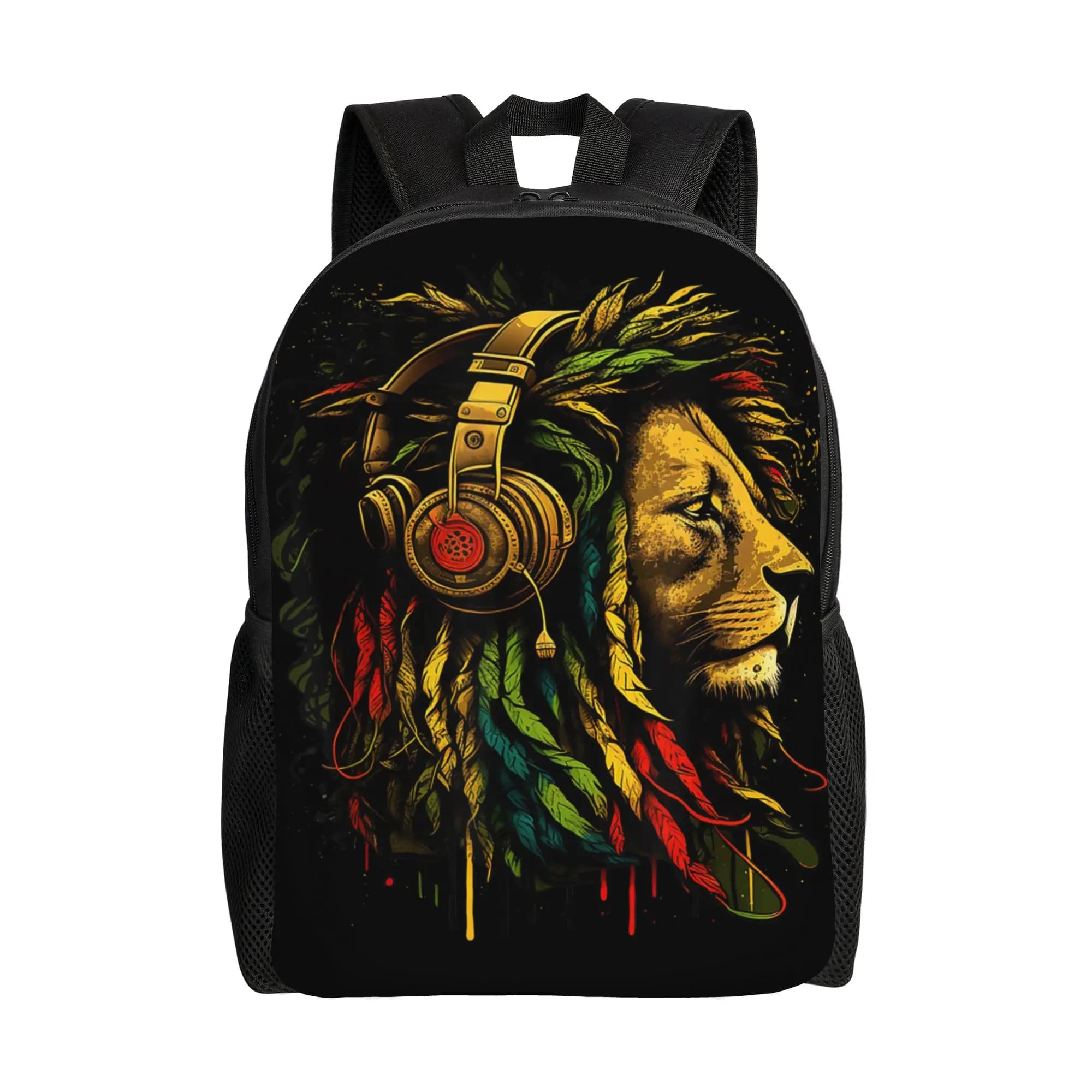 Rasta Reggae Music Headphones Jamaican Pride Lion of Judah Backpack Travel Backpacks Women Durable School Bags Novelty Rucksack